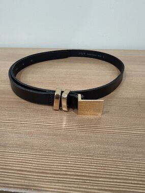 J.Crew Women’s Black Italian Leather Skinny Belt Gold Plaque Buckle Size Small